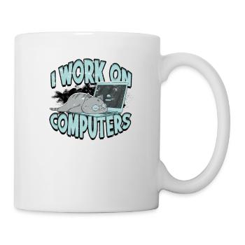 ICH ARBEITE AN COMPUTERN - Cat und Computer - Technik - Tasse - Weiß - Rechts