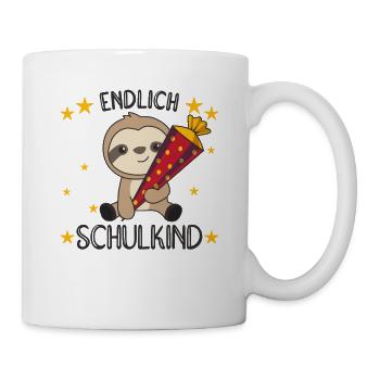 endlich Schulkind Einschulung Schule Faultier - Tasse - Weiß - Rechts