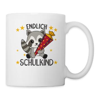 endlich Schulkind Einschulung Schule Waschbär - Tasse - Weiß - Rechts
