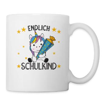 endlich Schulkind Einschulung Schule Einhorn - Tasse - Weiß - Rechts