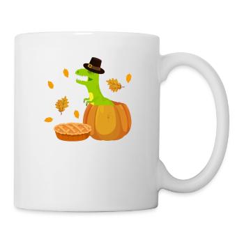 Pilgrim Trex Dinosaurier Kürbiskuchen Thanksgiving - Tasse - Weiß - Rechts