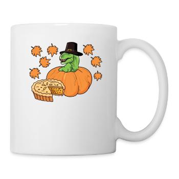 Pilgrim Trex Dinosaurier Kürbiskuchen Thanksgiving - Tasse - Weiß - Rechts