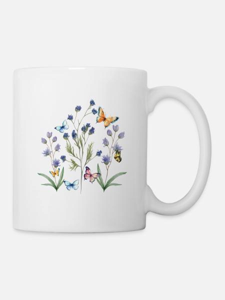 bunte Blumenwiese mit Schmetterlingen - Tasse - Weiß