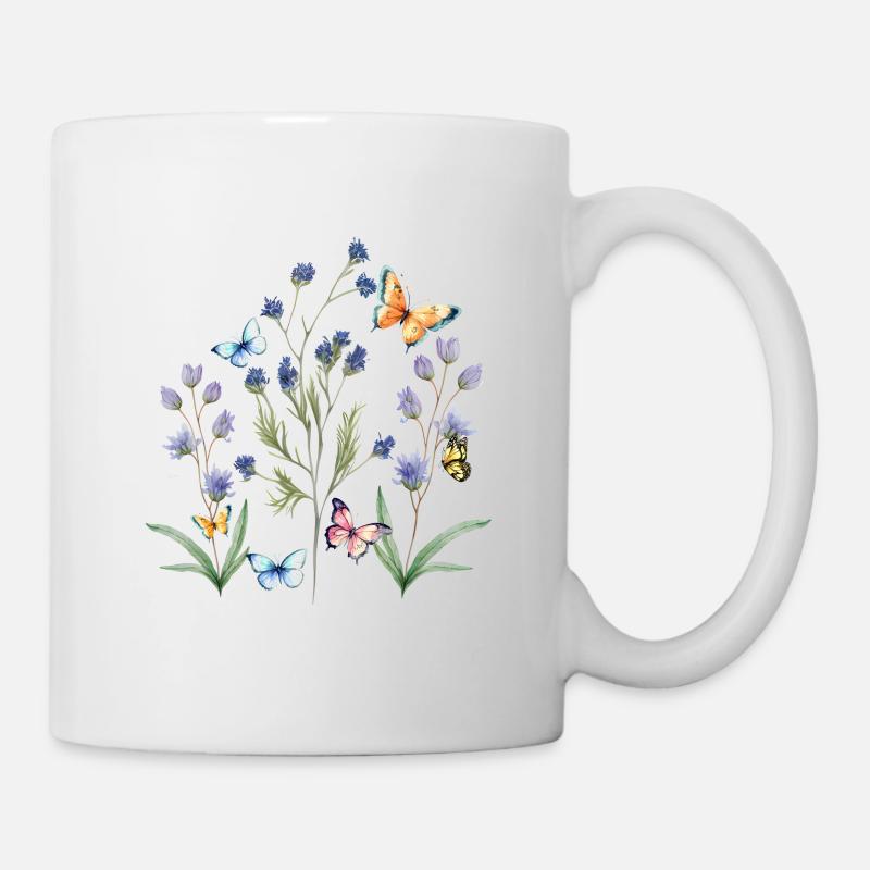 bunte Blumenwiese mit Schmetterlingen - Tasse - Weiß