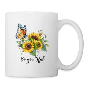 Three Sunflowers with Butterfly, Be you tiful - Mug - white - Right