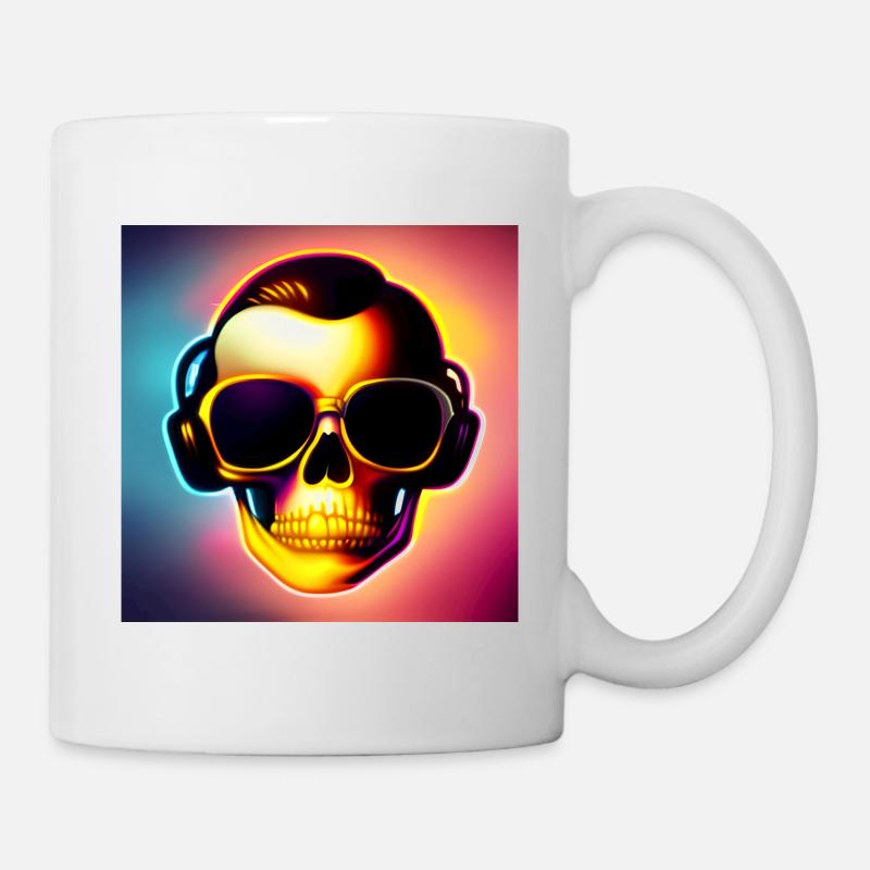 Crâne avec lunettes de soleil & écouteurs - cool-rockig - Mug blanc - blanc
