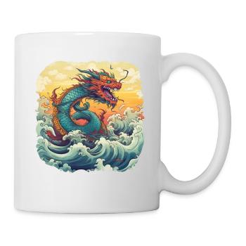 Asiatisch Drache Anime Japanisch Meer Wellen - Tasse - Weiß - Rechts