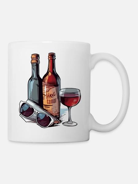 Weinflaschen und Gläser - Tasse - Weiß