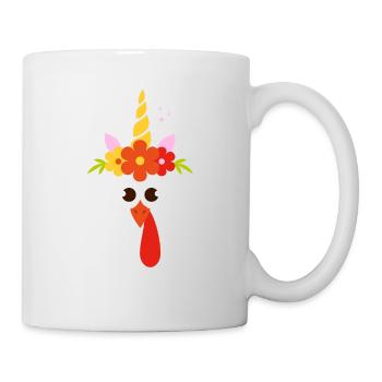 Cute Turkey Unicorn Face Funny Thanks - Mug - white - Right