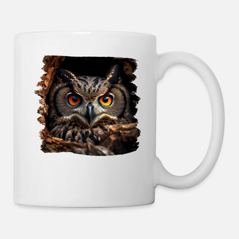 Eulen Kauz Owl Uhu Nachteule Eule - Tasse - Weiß