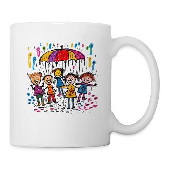 Kinderbild Malen Kinder spielen im Regen - Tasse - Weiß - Rechts