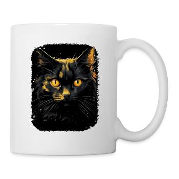 Schwarze Katze mit gelben Augen - Tasse - Weiß - Rechts