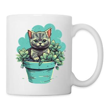Chaton mignon dans un pot de fleurs avec des plantes succulentes - Mug blanc - blanc - Droite