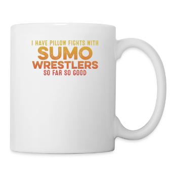 Ich habe Kissenschlachten mit Sumo-Ringern positiv - Tasse - Weiß - Rechts