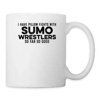 Ich habe Kissenschlachten mit Sumo-Ringern Stolz - Tasse - Weiß - Rechts