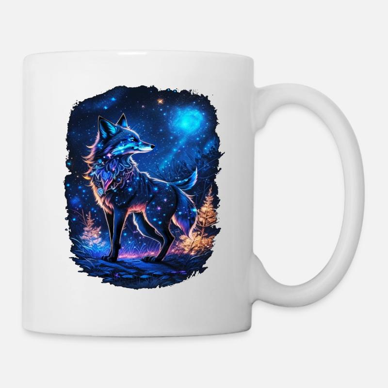 Fuchs im Mondlicht und Magischer Wald Landschaft - Tasse - Weiß