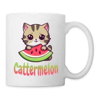 Katze mit Melone - Tasse - Weiß - Rechts