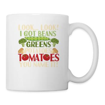 Look, I've got beans, greens, potatoes - Mug - white - Right