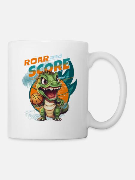 Basketball Dino T-Rex Player Sports Comic Cartoon - Mug blanc - blanc