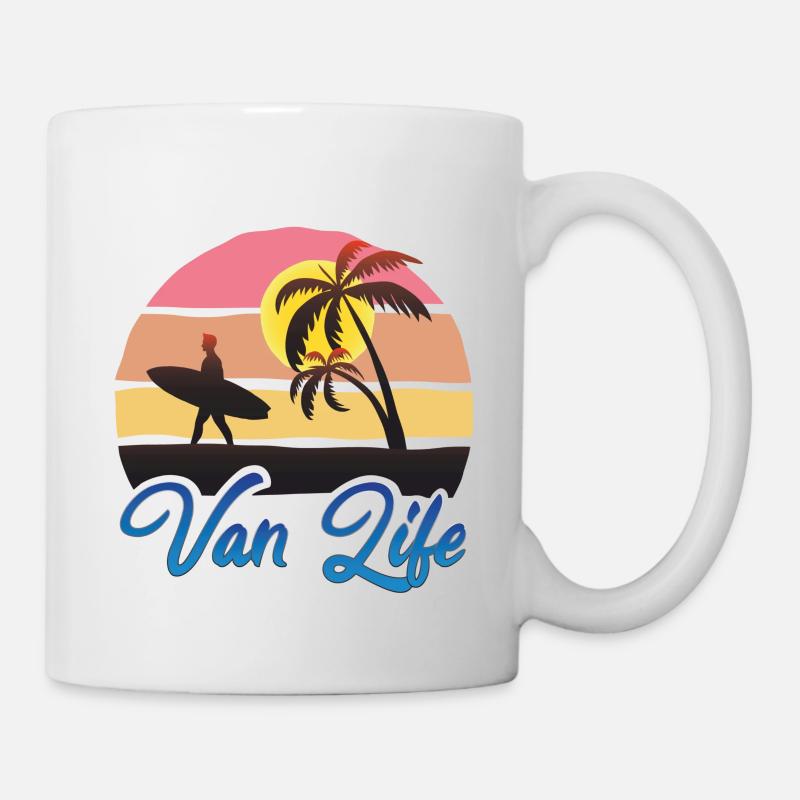 Van Life Retro Beach Design (Blue) - Mug - white