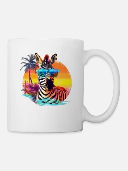 Lustiges Zebra mit Sonnenbrille Retro Stil für - Tasse - Weiß