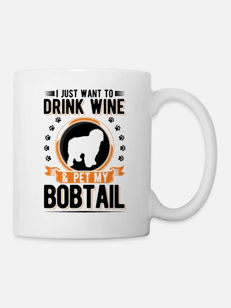 Bobtail und Wein - Tasse - Weiß