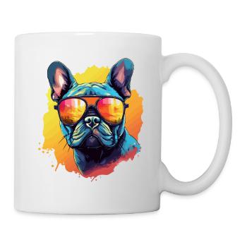 Bouledogue français coloré portant des lunettes de soleil - Mug blanc - blanc - Droite