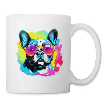 Bunte französische Bulldogge mit Sonnenbrille - Tasse - Weiß - Rechts