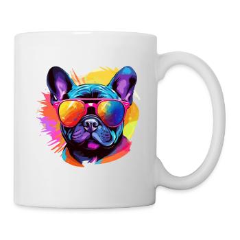 Bouledogue français coloré portant des lunettes de soleil - Mug blanc - blanc - Droite