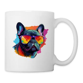 Bouledogue français coloré portant des lunettes de soleil - Mug blanc - blanc - Droite