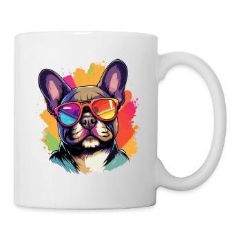 Bouledogue français coloré portant des lunettes de soleil - Mug blanc - blanc - Droite