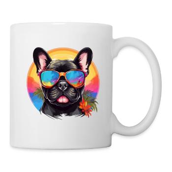 Bunte französische Bulldogge mit Sonnenbrille - Tasse - Weiß - Rechts