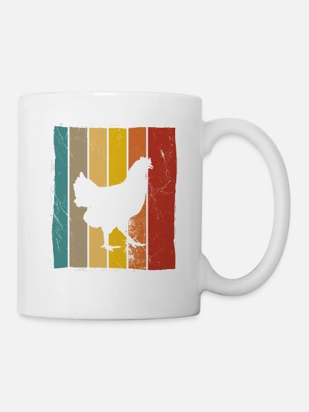 Huhn Hühner Hahn Bauer Retro Bauernhof Geschenk - Tasse - Weiß