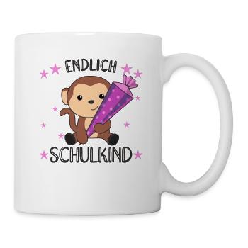 endlich Schulkind Einschulung Schule Affe - Tasse - Weiß - Rechts