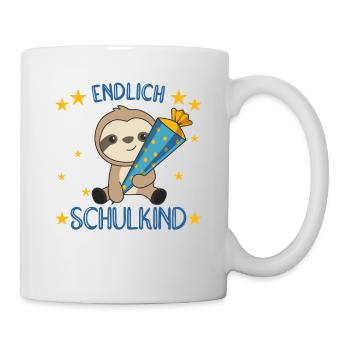 endlich Schulkind Einschulung Schule Faultier - Tasse - Weiß - Rechts