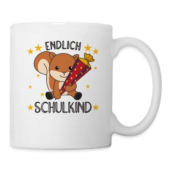 endlich Schulkind Einschulung Schule Eichhörnchen - Tasse - Weiß - Rechts
