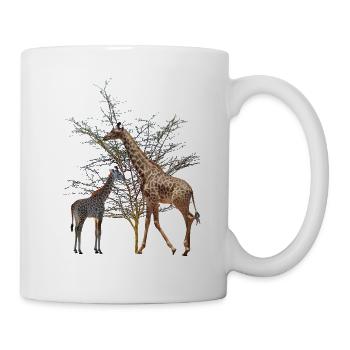 Giraffe with baby in front of yellow fever acacia - Africa - Mug - white - Right