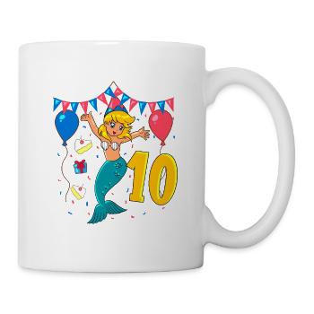 Mit Meerjungfrau - Mädchen Geburtstag 10 Jahre - Tasse - Weiß - Rechts