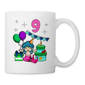 Mit Meerjungfrau - Mädchen Geburtstag 9 Jahre - Tasse - Weiß - Rechts