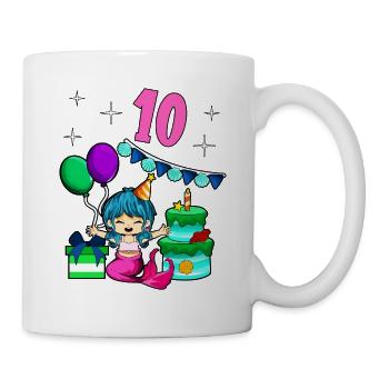 Mit Meerjungfrau - Mädchen Geburtstag 10 Jahre - Tasse - Weiß - Rechts