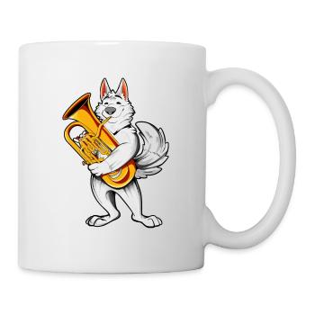 Cartoon wolf plays euphonium - Mug - white - Right