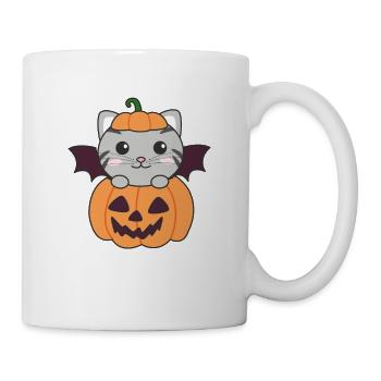 Cat Happy Halloween Pumpkin Bat Costume - Mug - white - Right