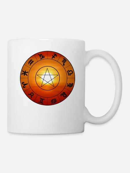 Sonne mit Sternzeichen - Sonnenuntergang - Tasse - Weiß