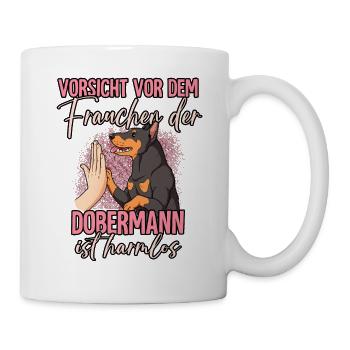 Vorsicht vor dem Frauchen Dobermann - Tasse - Weiß - Rechts