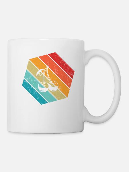 Kirsche Retro Frucht Obst Kirschen - Tasse - Weiß