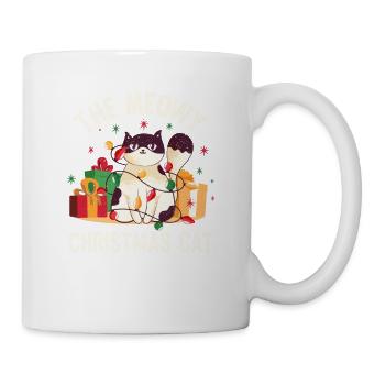 Le chat de Noël miaulant le Père Noël - Mug blanc - blanc - Droite