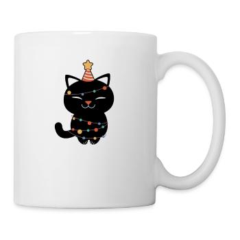 Schwarze Katze Miau Weihnachtsbaum Lichter lustig - Tasse - Weiß - Rechts