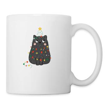 Schwarze Katze Miau Weihnachtsbaum Lichter lustig - Tasse - Weiß - Rechts