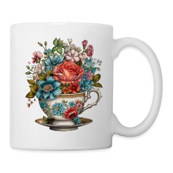 Vintage Blumen Teetasse Und Kanne Retro Garten Rose - Tasse - Weiß - Rechts