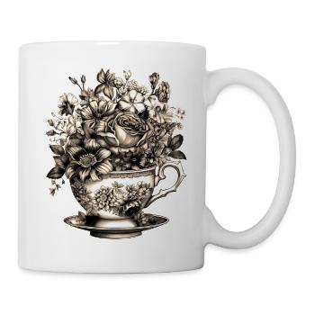 Vintage Blumen Teetasse Und Kanne Retro Garten Rose - Tasse - Weiß - Rechts